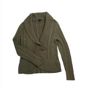 NWOT Talbots Green Buckle Cardigan Lambswool Blend Medium
